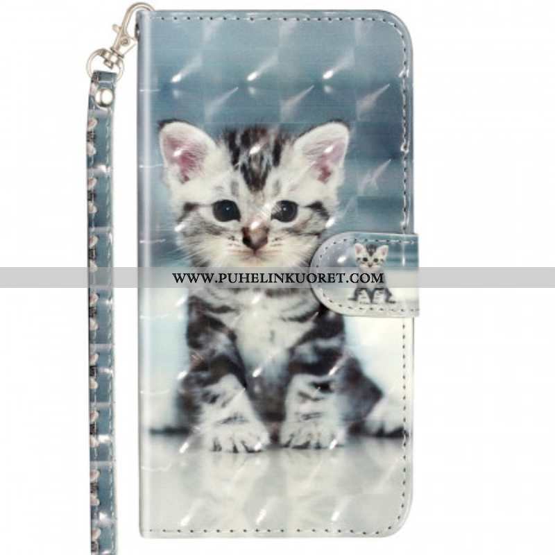 Flip Case Samsung Galaxy A53 5G Suojaketju Kuori Strappy Kitten