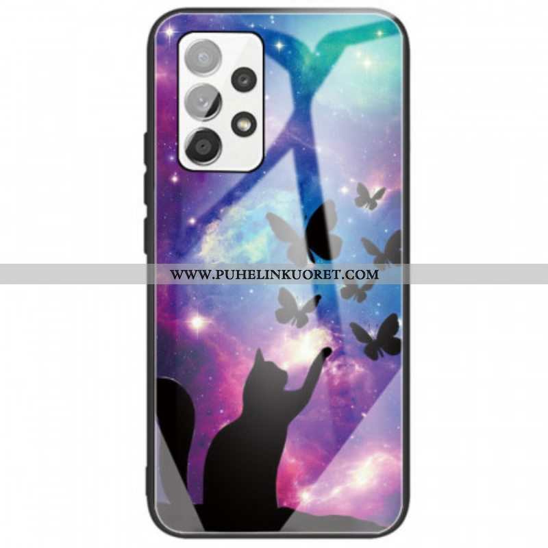 Case Samsung Galaxy A53 5G Karkaistu Lasi Kissa Ja Perhosia Avaruudessa