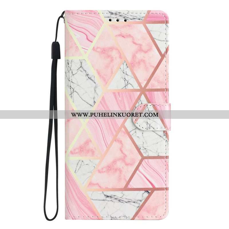 Flip Case Samsung Galaxy A54 5G Suojaketju Kuori Marmoroitu Hihna