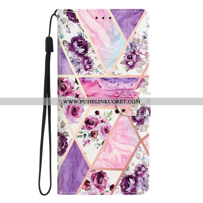 Flip Case Samsung Galaxy A54 5G Suojaketju Kuori Marmoroitu Hihna