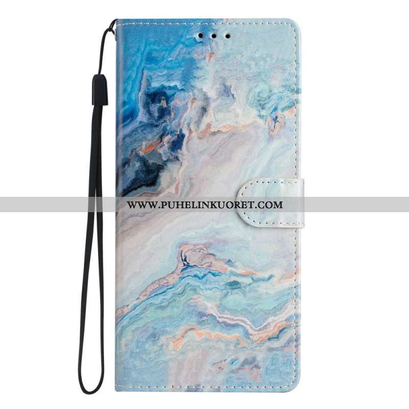 Flip Case Samsung Galaxy A54 5G Suojaketju Kuori Marmoroitu Hihna