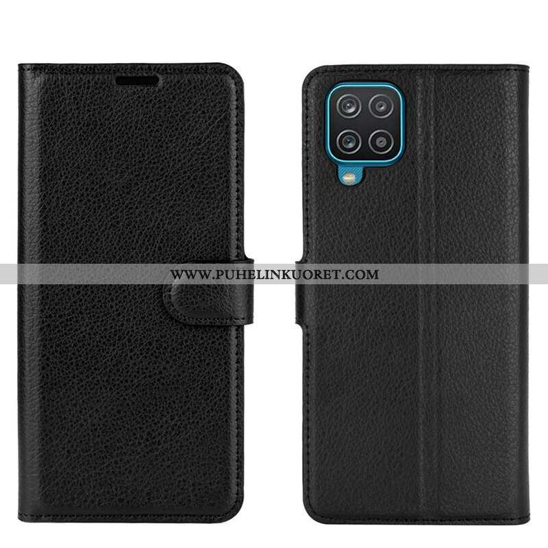 Flip Case Samsung Galaxy M12 / A12 Klassinen Litsi Tekonahka