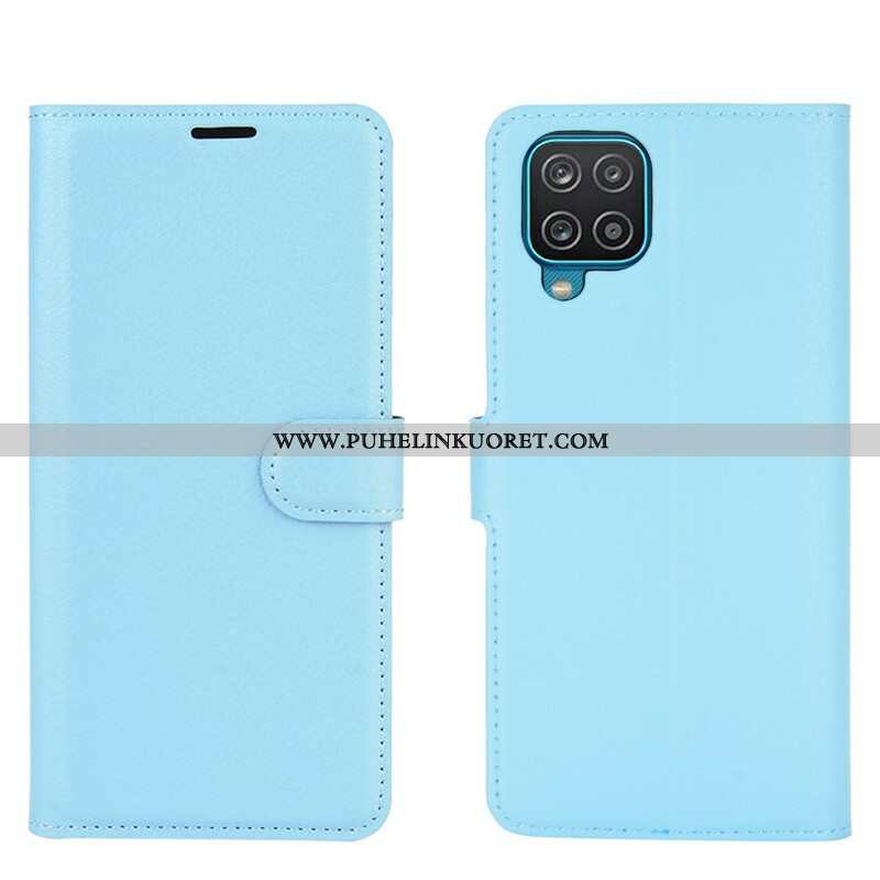 Flip Case Samsung Galaxy M12 / A12 Klassinen Litsi Tekonahka