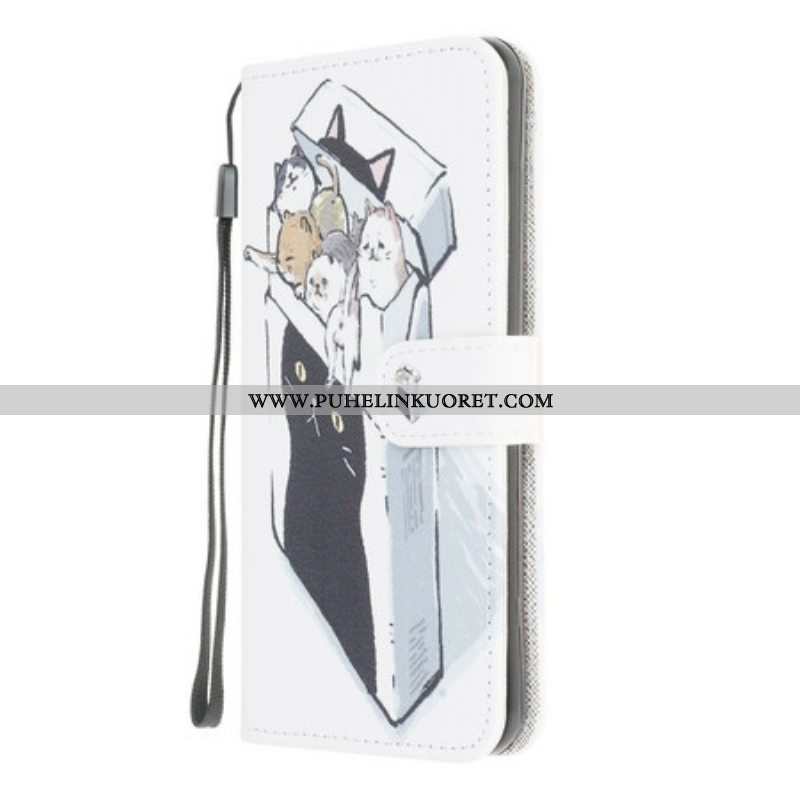 Flip Case Samsung Galaxy M12 / A12 Suojaketju Kuori Toimitus Thong Cats