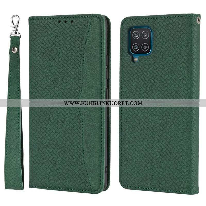 Puhelinkuoret Samsung Galaxy M12 / A12 Suojaketju Kuori Kotelot Flip Strappy Woven Leather Style