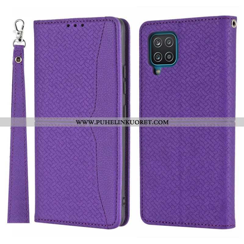 Puhelinkuoret Samsung Galaxy M12 / A12 Suojaketju Kuori Kotelot Flip Strappy Woven Leather Style