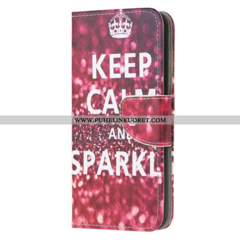 Flip Case Samsung Galaxy M12 / A12 Pysy Rauhallisena Ja Kimaltele