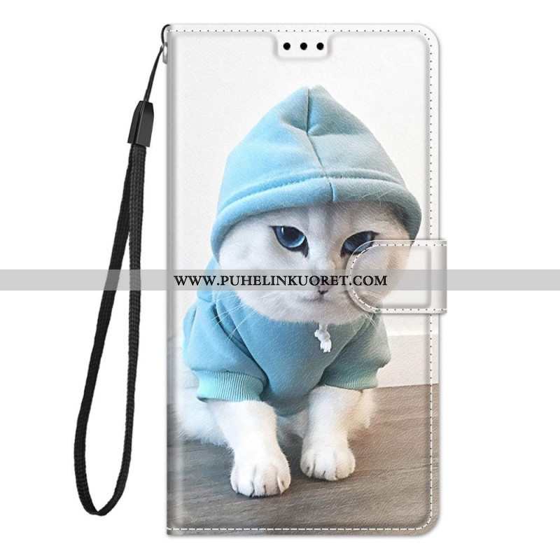 Nahkakotelo Samsung Galaxy M23 5G Suojaketju Kuori Thong Cat Fan