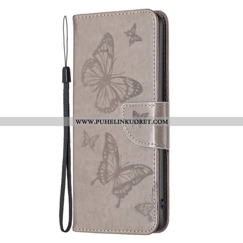 Flip Case Samsung Galaxy M23 5G Suojaketju Kuori Perhosille Painettu Olkahihna