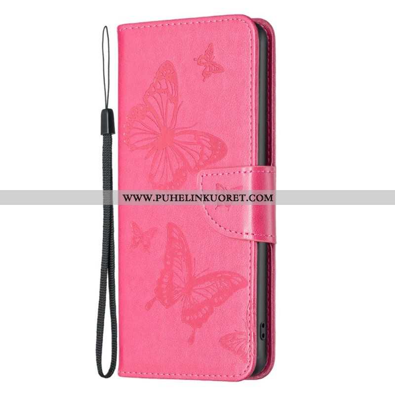 Flip Case Samsung Galaxy M23 5G Suojaketju Kuori Perhosille Painettu Olkahihna