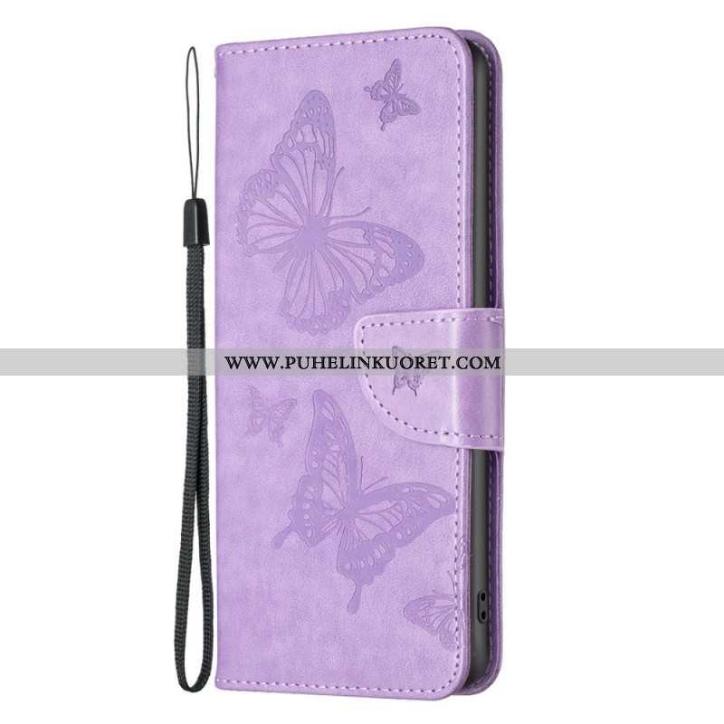 Flip Case Samsung Galaxy M23 5G Suojaketju Kuori Perhosille Painettu Olkahihna