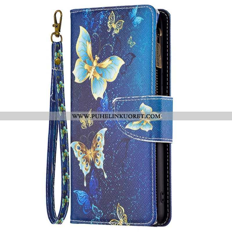 Flip Case Samsung Galaxy M23 5G Butterflies Kolikkolaukku Ja Kaulanauha