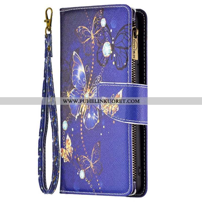 Flip Case Samsung Galaxy M23 5G Butterflies Kolikkolaukku Ja Kaulanauha