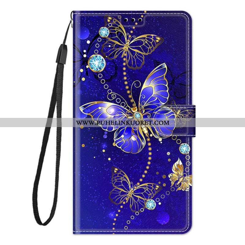 Kotelot Samsung Galaxy M23 5G Suojaketju Kuori Strap Butterflies Fan