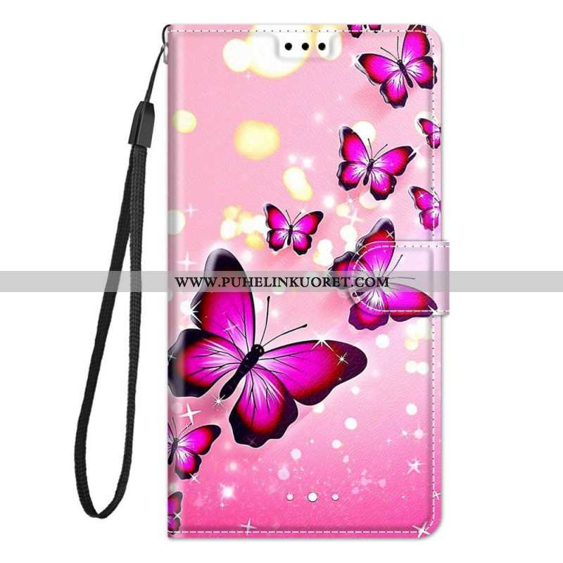 Kotelot Samsung Galaxy M23 5G Suojaketju Kuori Strap Butterflies Fan