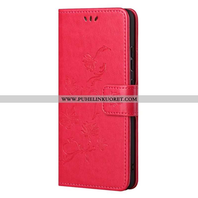 Flip Case Samsung Galaxy M52 5G Suojaketju Kuori Perhoset Ja Kukat -hihna