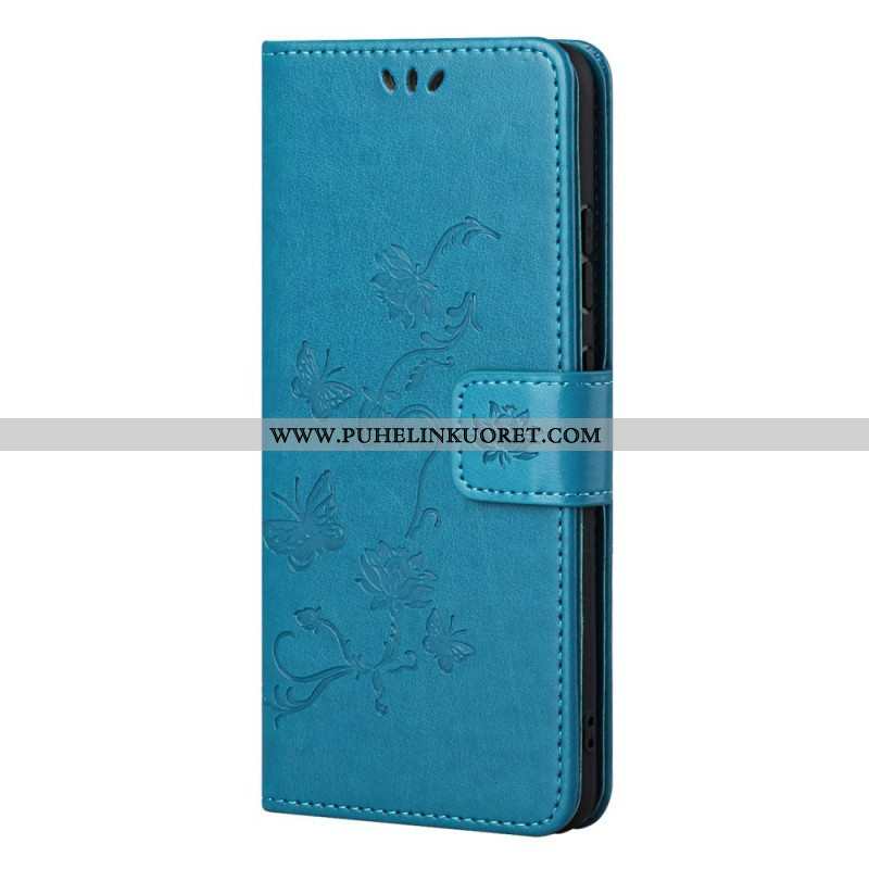 Flip Case Samsung Galaxy M52 5G Suojaketju Kuori Perhoset Ja Kukat -hihna