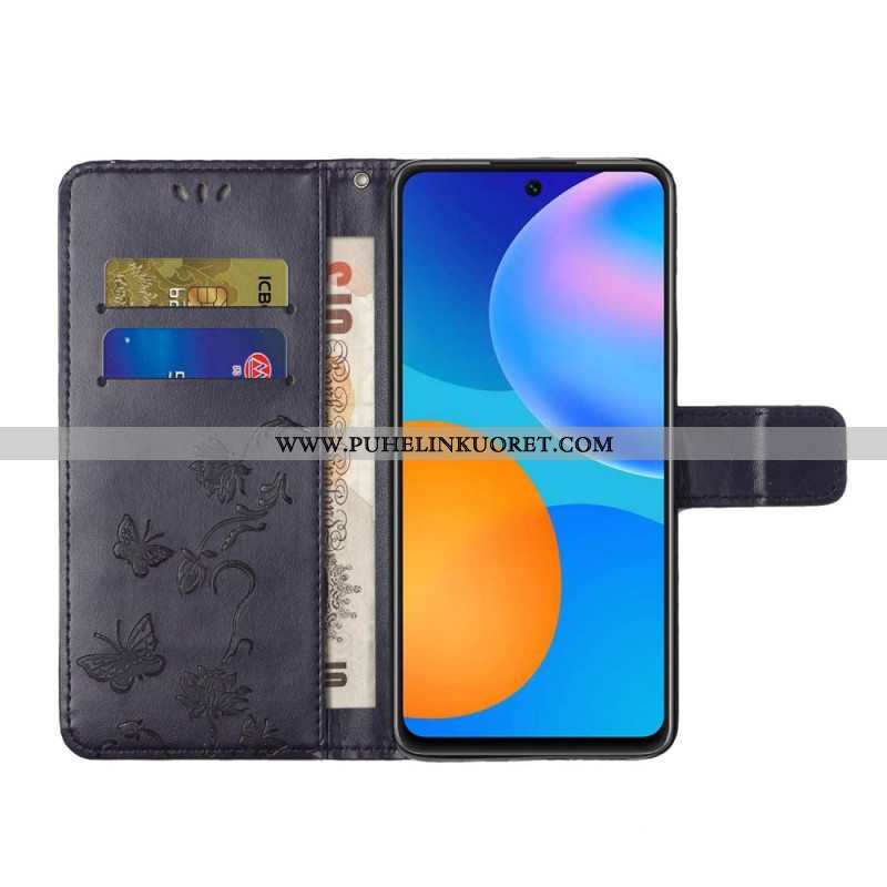 Flip Case Samsung Galaxy M52 5G Suojaketju Kuori Perhoset Ja Kukat -hihna