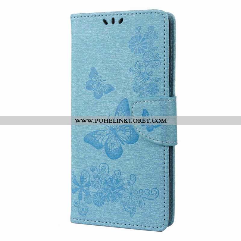 Flip Case Samsung Galaxy M53 5G Suojaketju Kuori Strappy Butterflies Design