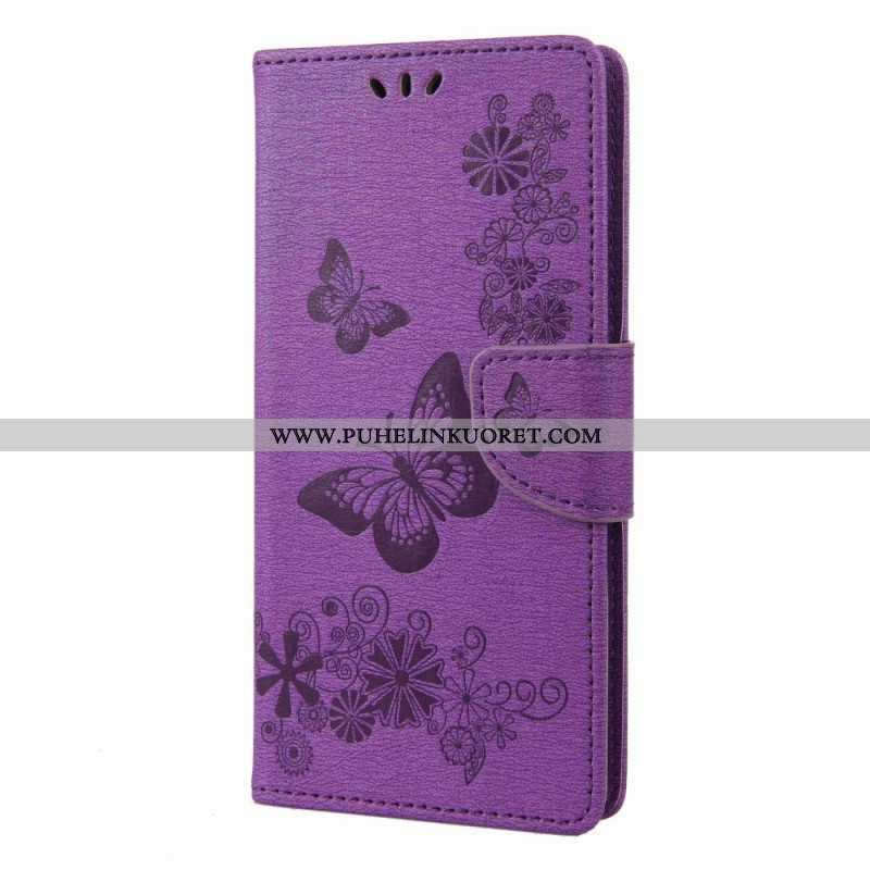 Flip Case Samsung Galaxy M53 5G Suojaketju Kuori Strappy Butterflies Design