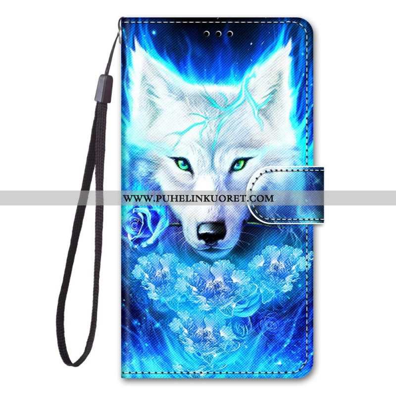 Nahkakotelo Samsung Galaxy M53 5G Suojaketju Kuori Lanyard Wolf