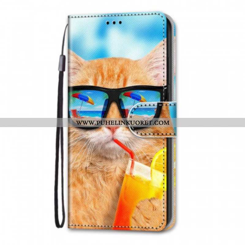 Flip Case Samsung Galaxy M53 5G Suojaketju Kuori Strappy Star Cat