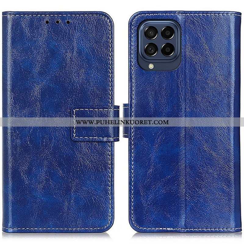 Flip Case Samsung Galaxy M53 5G Kiiltävä Keinonahka Ja Tikkaukset