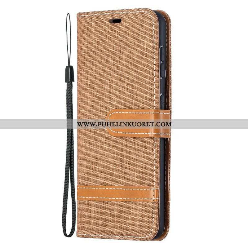 Flip Case Samsung Galaxy S21 5G Suojaketju Kuori Kangas- Ja Nahkaefektihihna