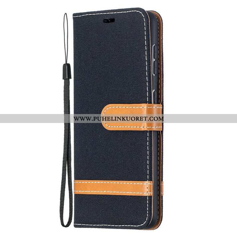 Flip Case Samsung Galaxy S21 5G Suojaketju Kuori Kangas- Ja Nahkaefektihihna