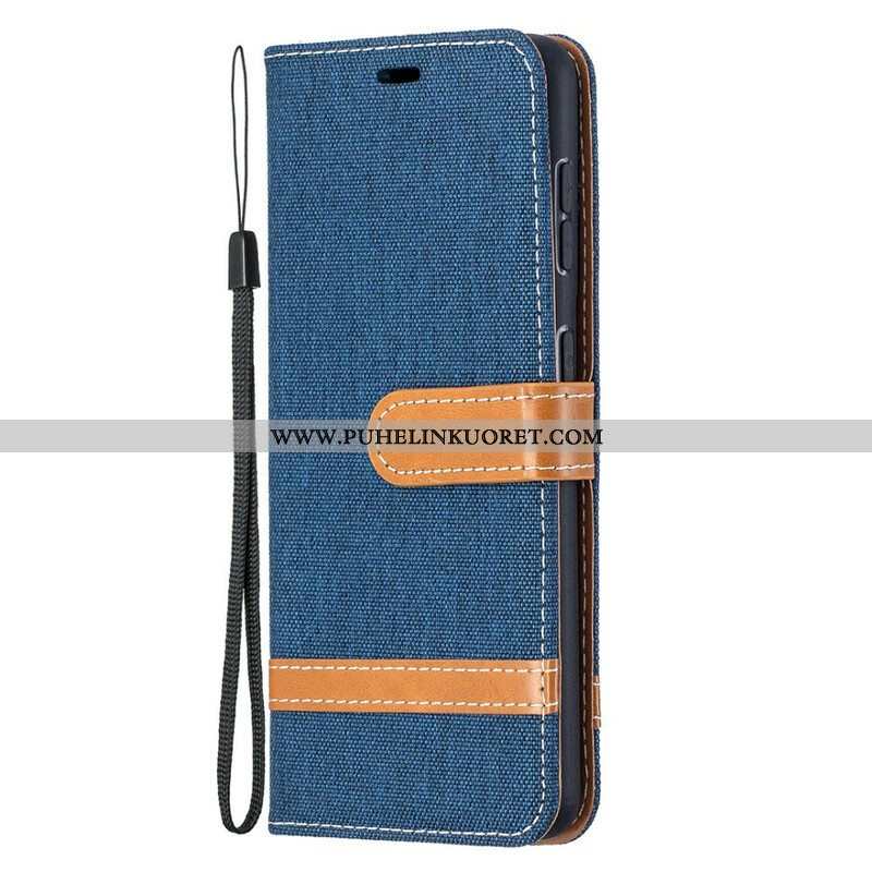 Flip Case Samsung Galaxy S21 5G Suojaketju Kuori Kangas- Ja Nahkaefektihihna