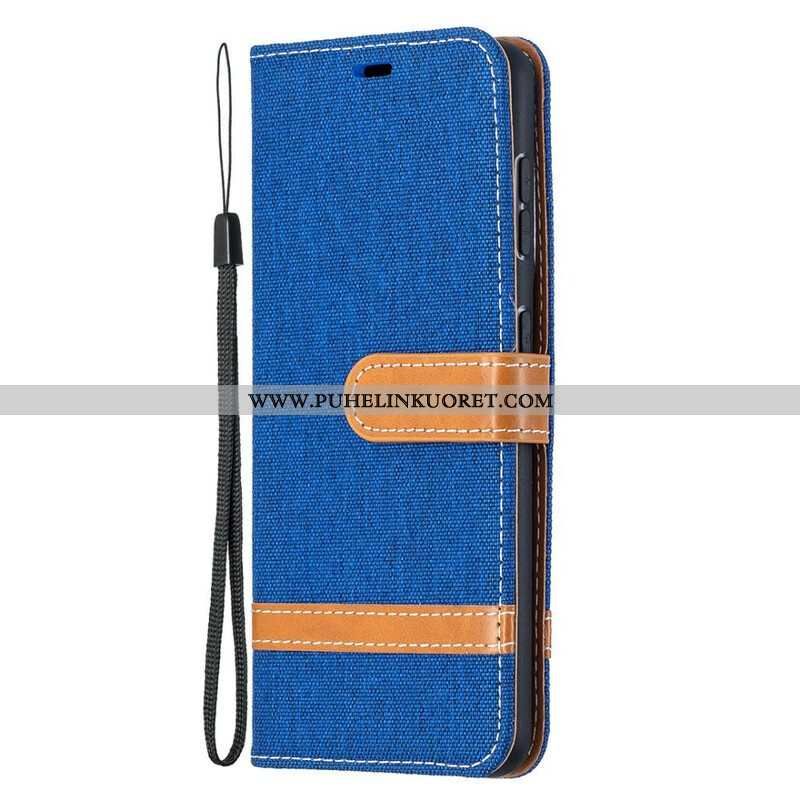 Flip Case Samsung Galaxy S21 5G Suojaketju Kuori Kangas- Ja Nahkaefektihihna