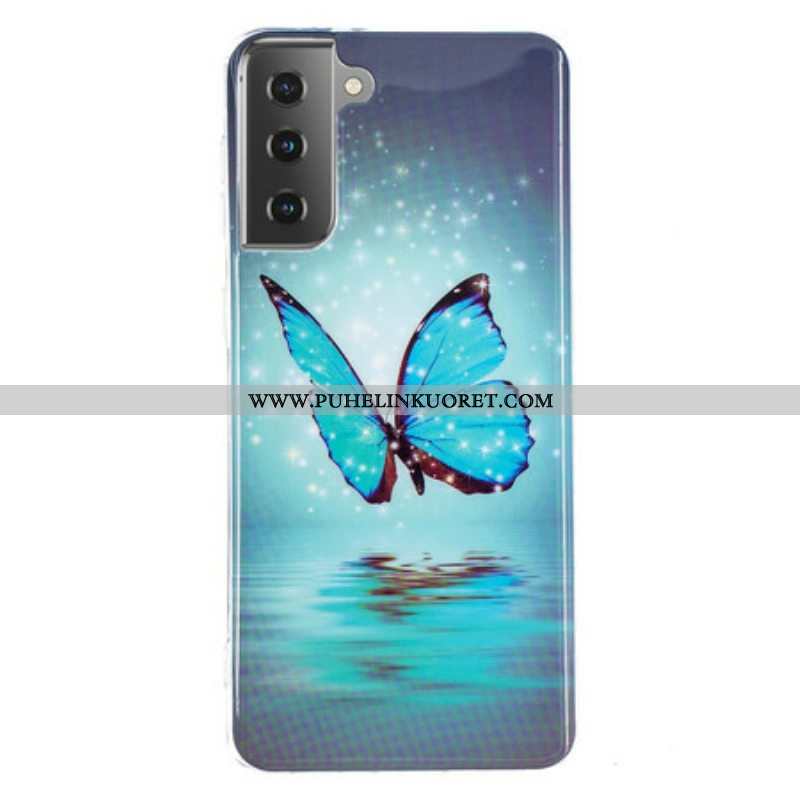 Kuori Samsung Galaxy S21 5G Fluoresoiva Sininen Perhonen