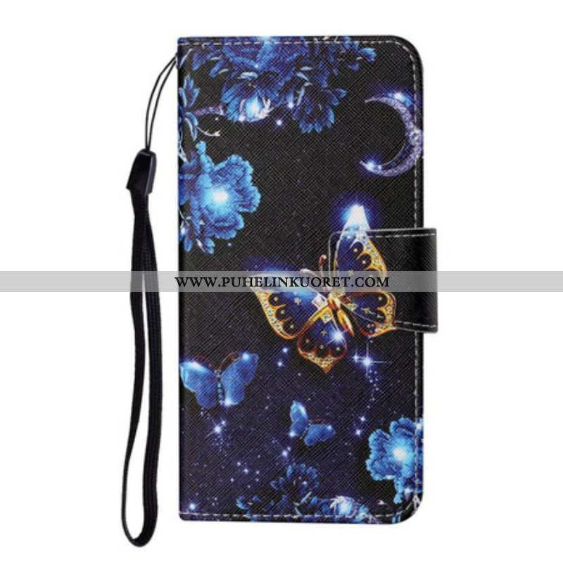 Flip Case Samsung Galaxy S21 FE Suojaketju Kuori Arvokkaita Stringiperhosia