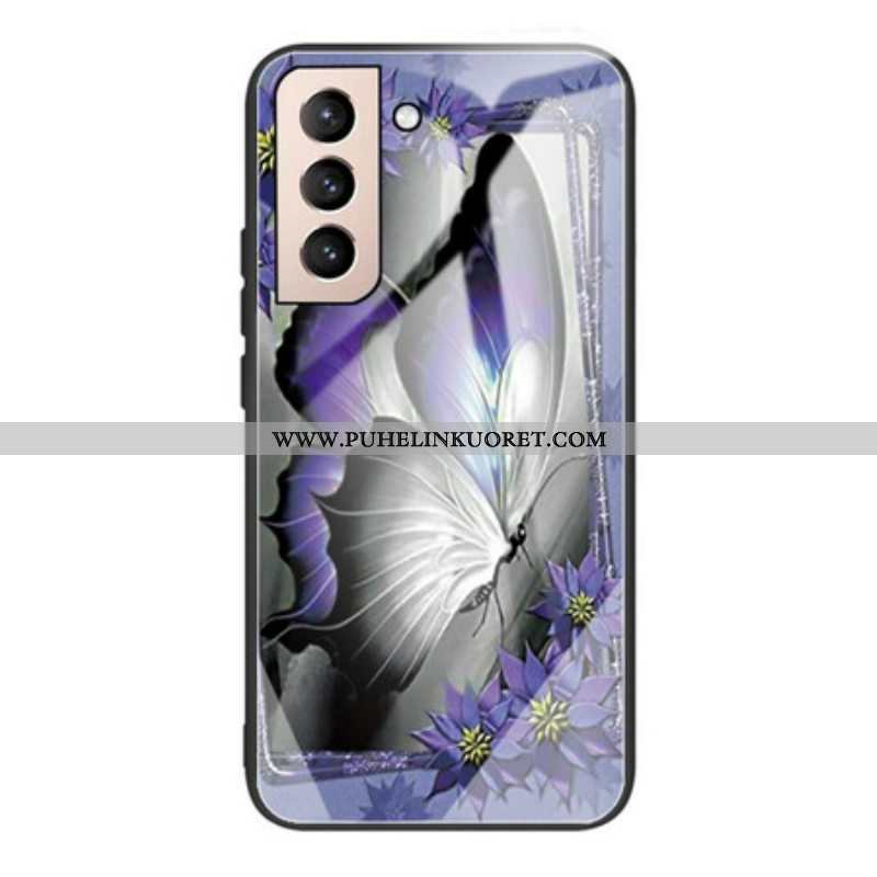 Kuori Samsung Galaxy S21 FE Purple Butterfly Karkaistu Lasi