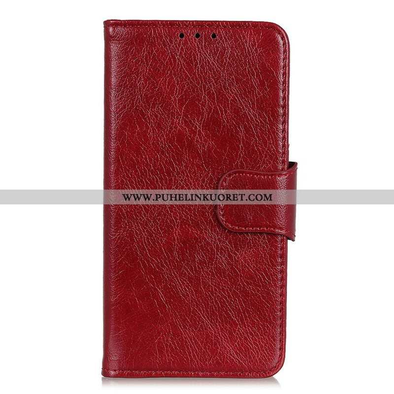 Flip Case Samsung Galaxy S21 Ultra 5G Halkaistu Nappan Nahka