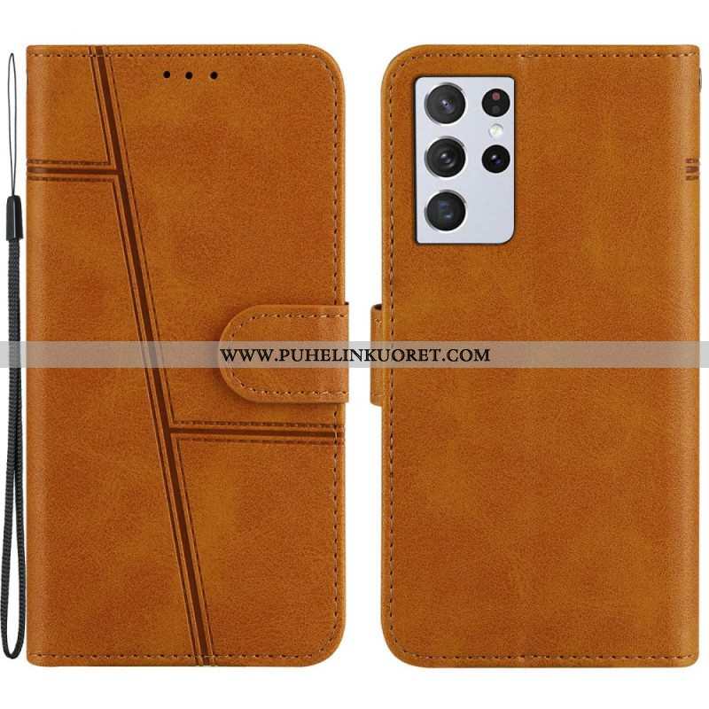 Kotelot Samsung Galaxy S21 Ultra 5G Suojaketju Kuori Strappy Geo Leather Effect