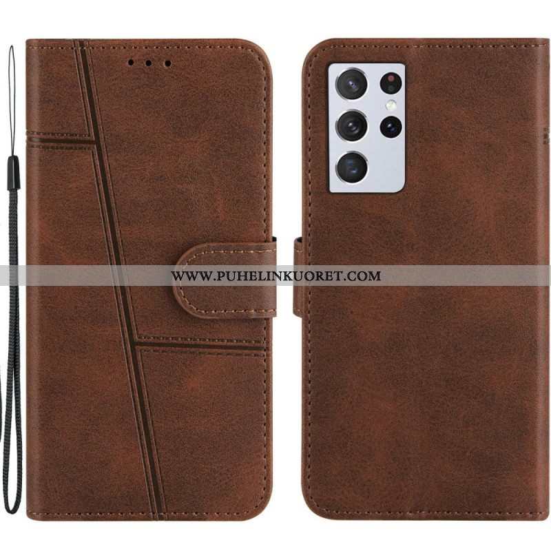 Kotelot Samsung Galaxy S21 Ultra 5G Suojaketju Kuori Strappy Geo Leather Effect