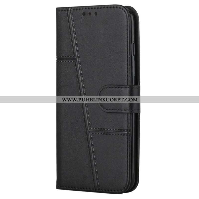 Flip Case Samsung Galaxy S22 5G Suojaketju Kuori Strappy Geo Leather Effect