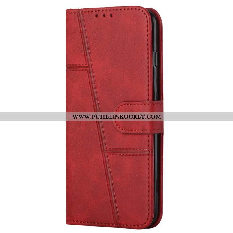 Flip Case Samsung Galaxy S22 5G Suojaketju Kuori Strappy Geo Leather Effect