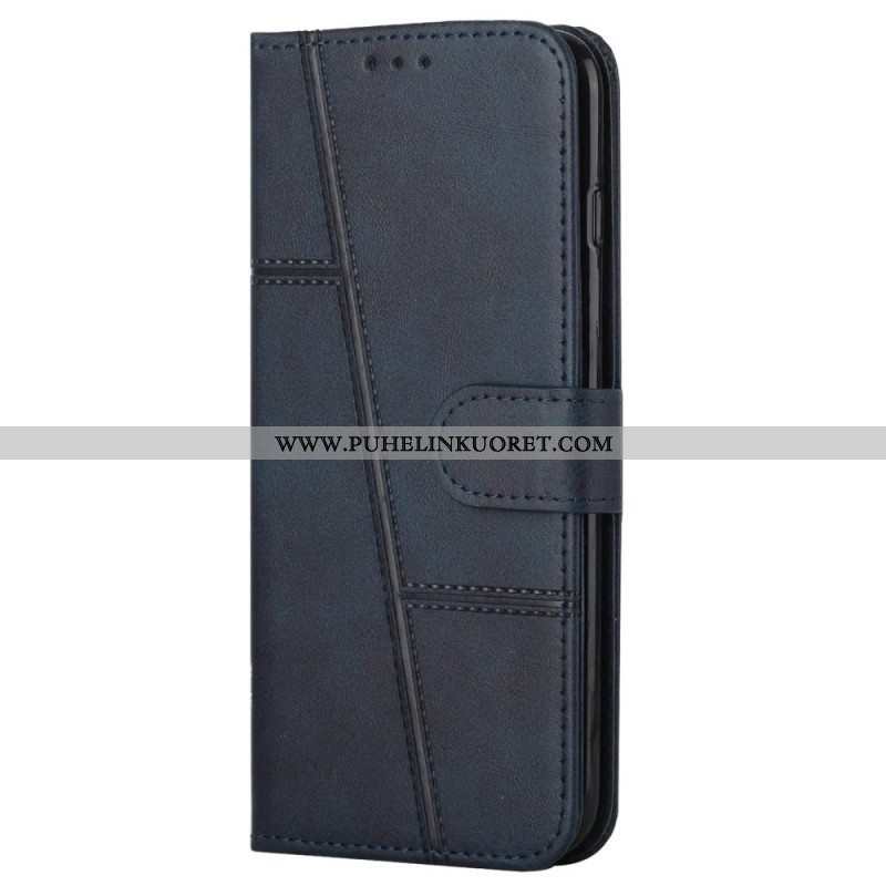 Flip Case Samsung Galaxy S22 5G Suojaketju Kuori Strappy Geo Leather Effect