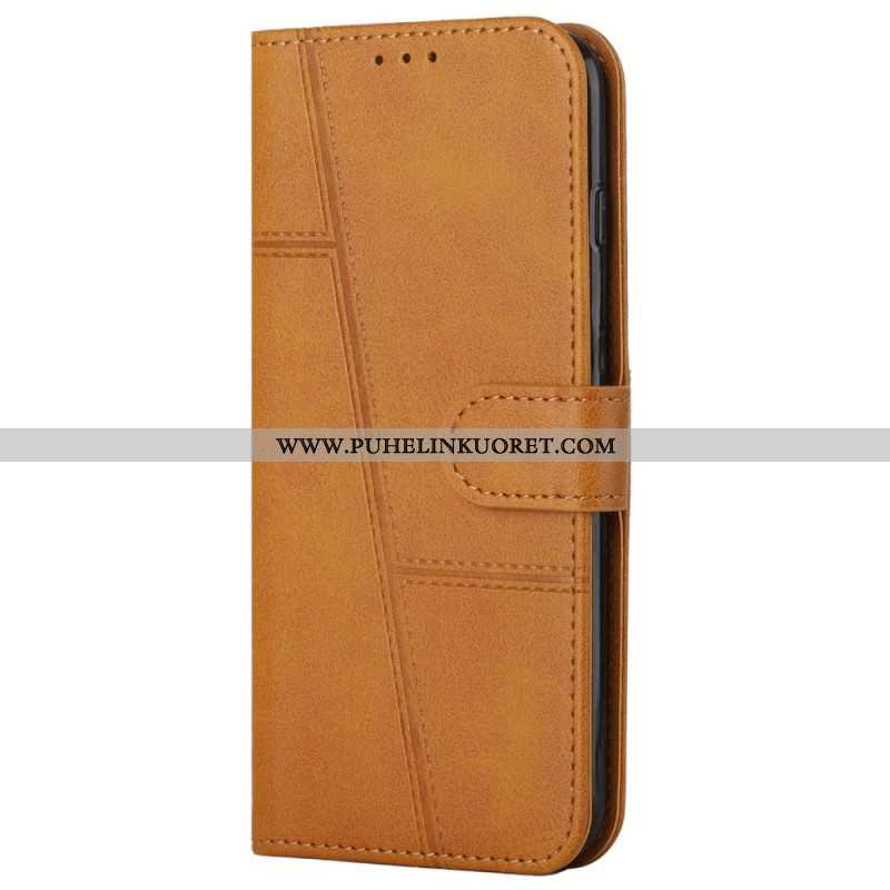 Flip Case Samsung Galaxy S22 5G Suojaketju Kuori Strappy Geo Leather Effect