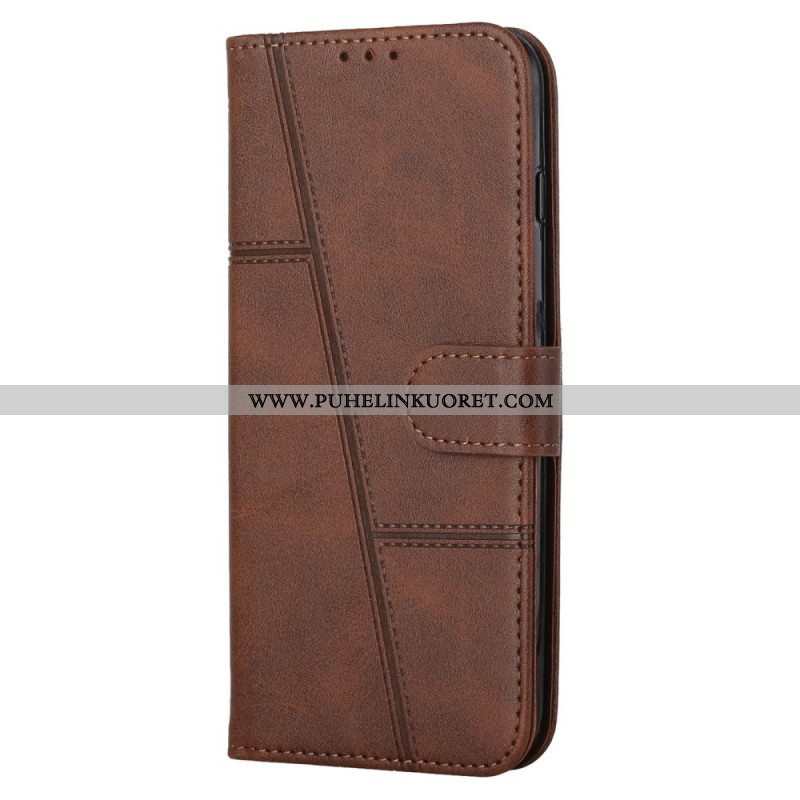 Flip Case Samsung Galaxy S22 5G Suojaketju Kuori Strappy Geo Leather Effect