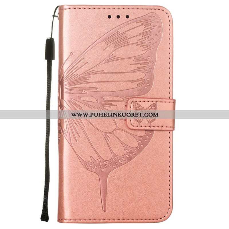 Kotelot Samsung Galaxy S22 Ultra 5G Butterfly Design Kaulanauhalla