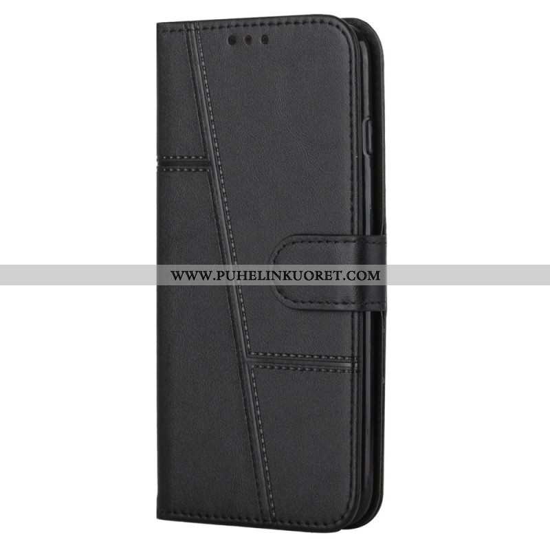 Flip Case Samsung Galaxy S22 Ultra 5G Suojaketju Kuori Strappy Geometric Leather Style