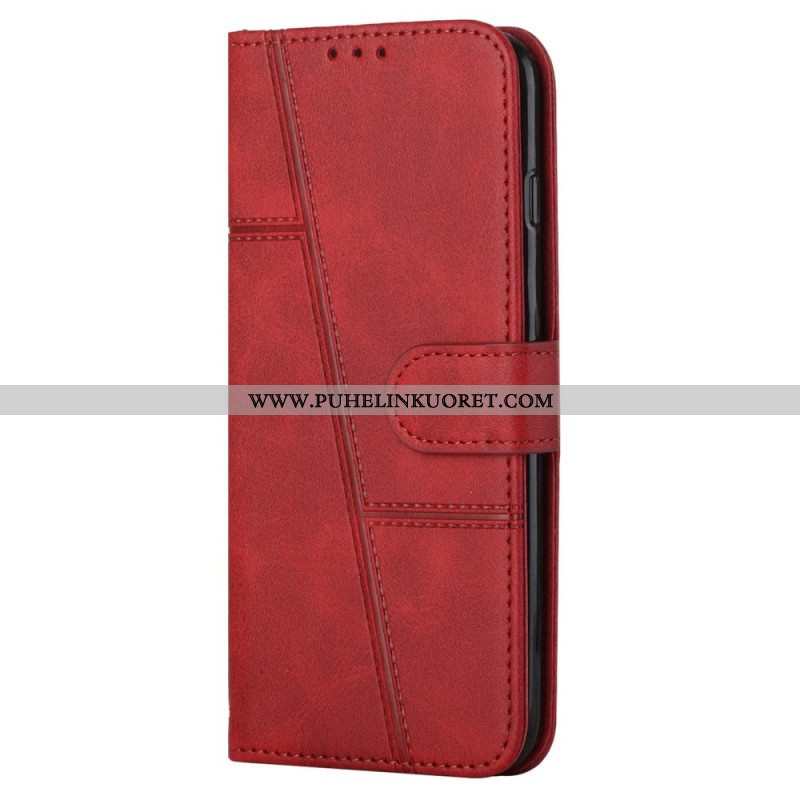 Flip Case Samsung Galaxy S22 Ultra 5G Suojaketju Kuori Strappy Geometric Leather Style