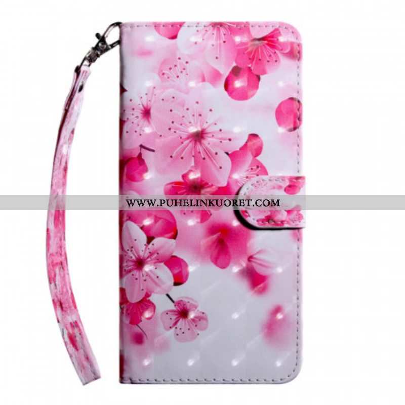 Flip Case Samsung Galaxy S22 Ultra 5G Vaaleanpunaiset Kukat