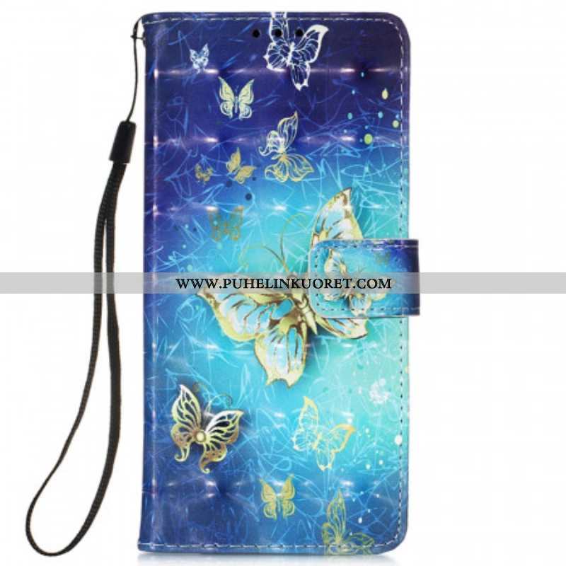 Kotelot Samsung Galaxy S22 Ultra 5G Golden Butterflies Kaulanauha