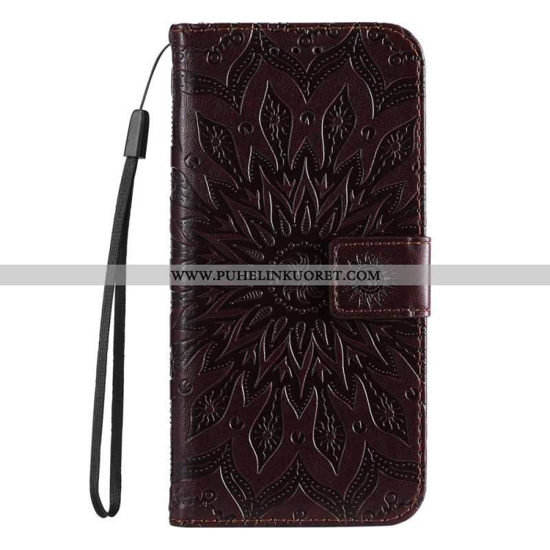 Flip Case Samsung Galaxy S23 5G Mandala-aurinko Kaulanauhalla