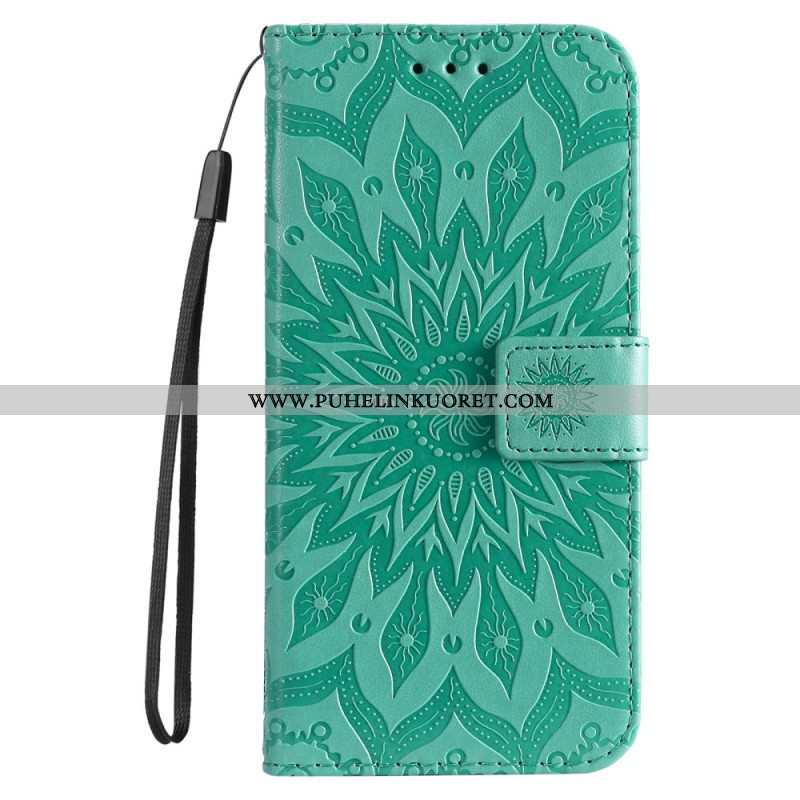 Flip Case Samsung Galaxy S23 5G Mandala-aurinko Kaulanauhalla