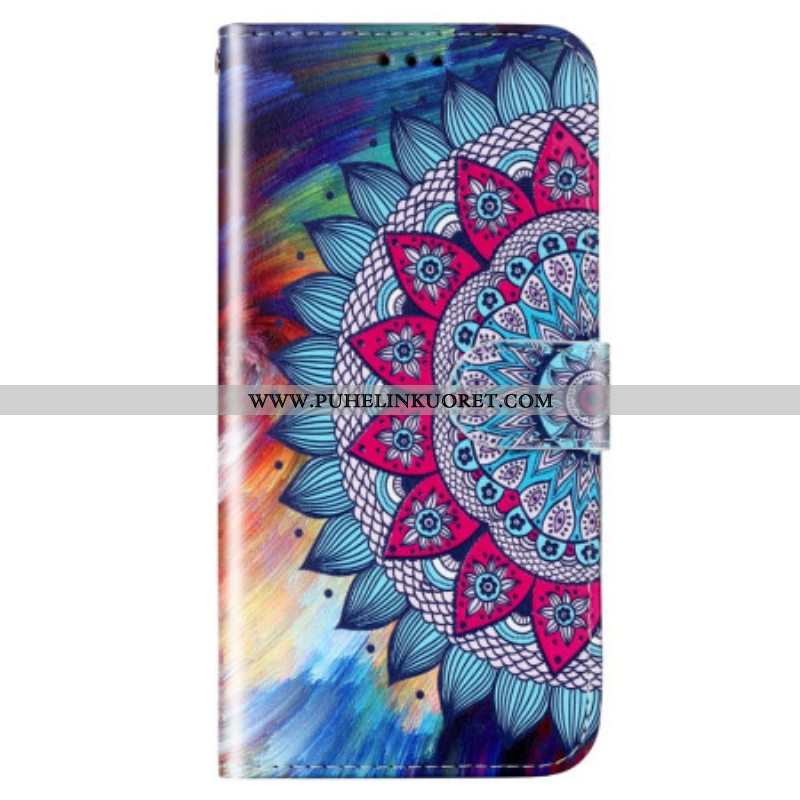 Nahkakotelo Samsung Galaxy S23 5G Suojaketju Kuori Värikäs Strappy Mandala